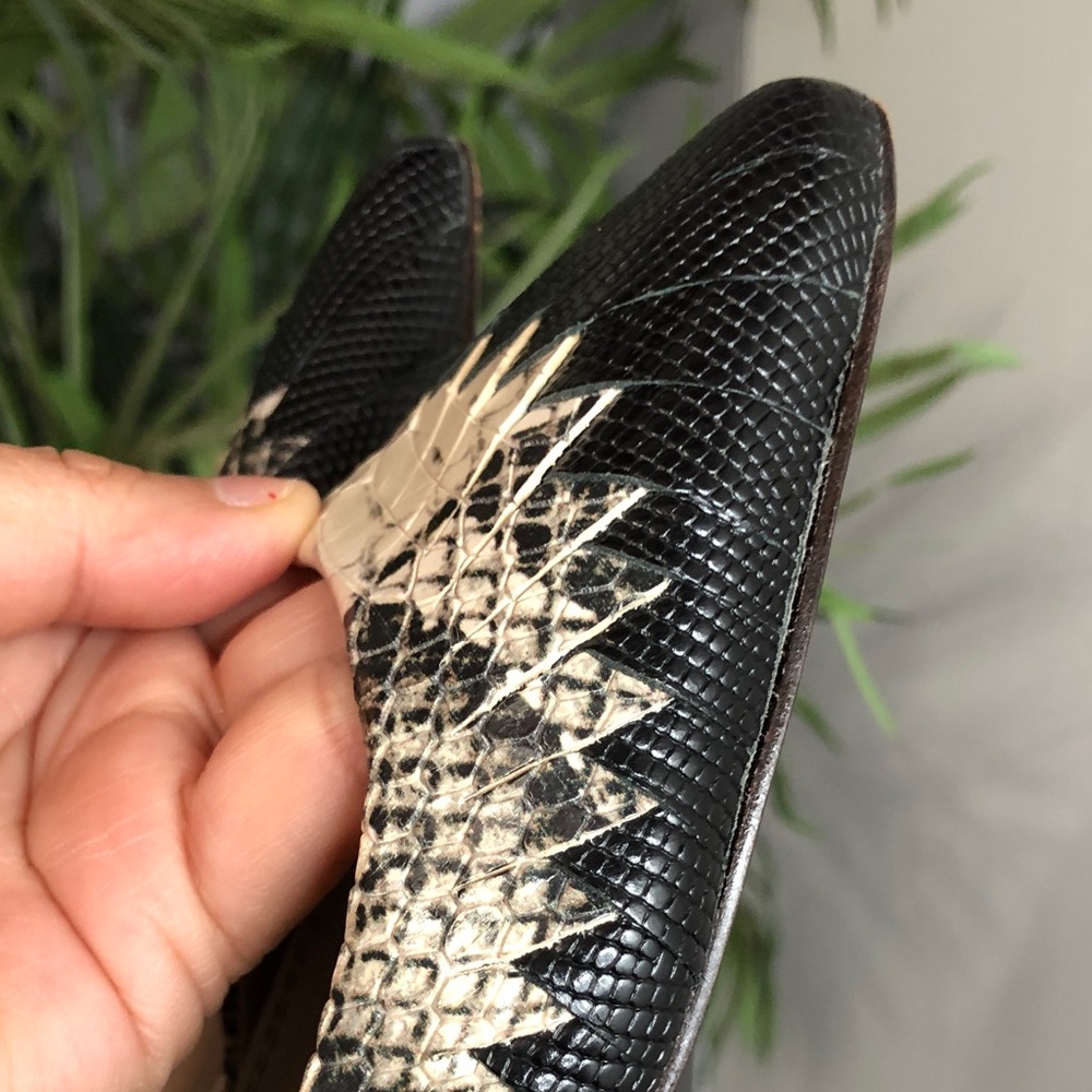 Tory Burch Black & Natural Snake-Print Pointed D'Orsay Flats - Picture 8 of 11